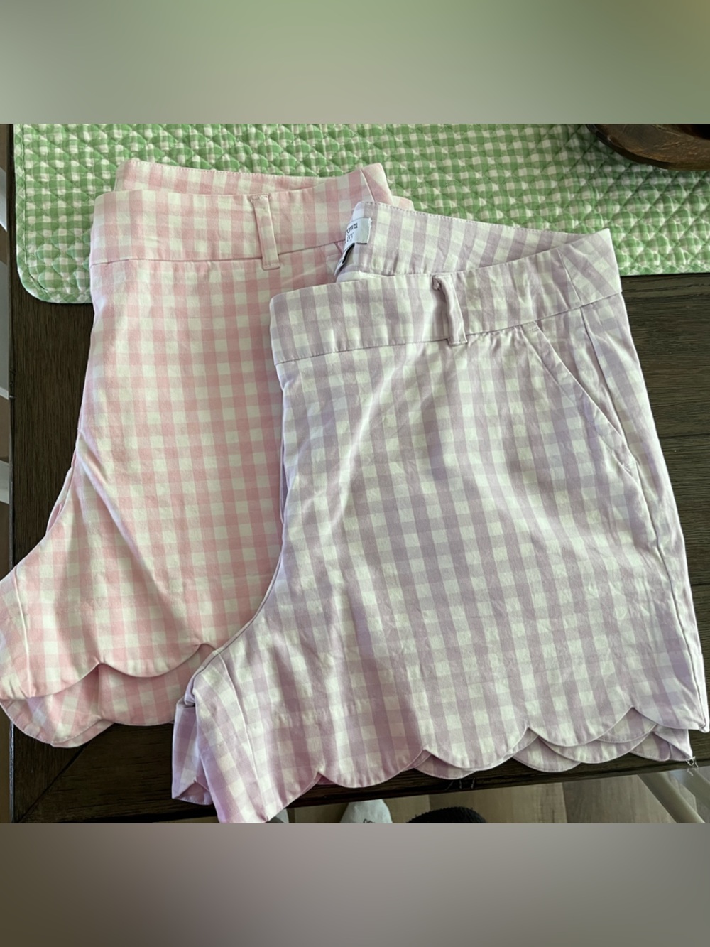 crown & ivy Lavender & White Gingham Shorts and pink & white gingham shorts.